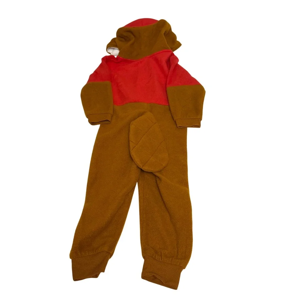 Buc-ee's Beaver Toddler 3T Fleece Hooded One Piece Pajamas Suit Brown Red